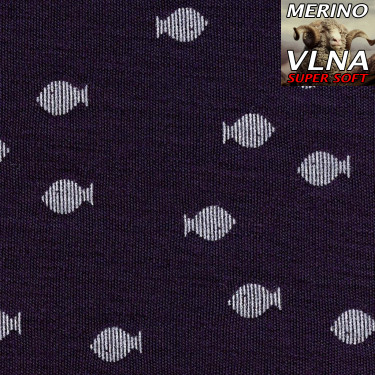 Oboulíc 100% MERINO vlna ultrafine tmavě modrý, tisk FISH